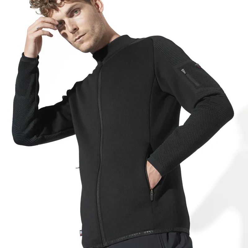 Henjl Spark Mens Merino Wool Full Zip Sweater - Black-1